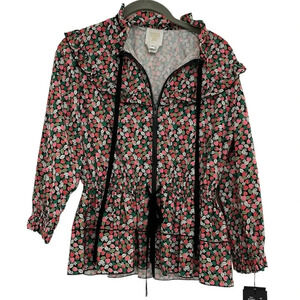 NWT Anna Sui Strawberry Print Windbreaker Jacket Blouse